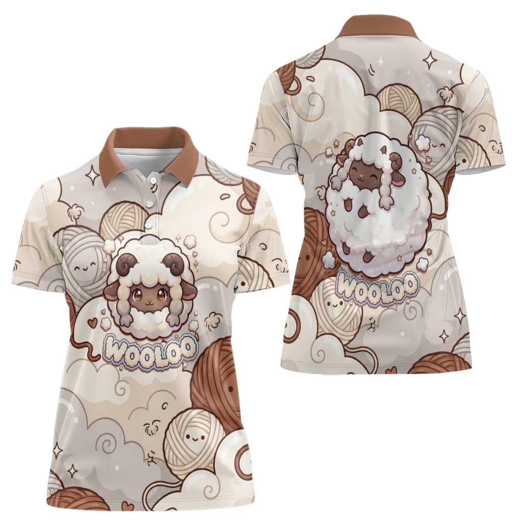 Wooloo Poké Kawaii Art Women Polo Shirt Cute Wooloo & Yarn Ball Pattern - Cozy Vibes