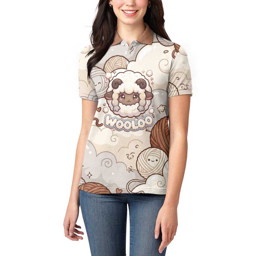Wooloo Poké Kawaii Art Women Polo Shirt Cute Wooloo & Yarn Ball Pattern - Cozy Vibes