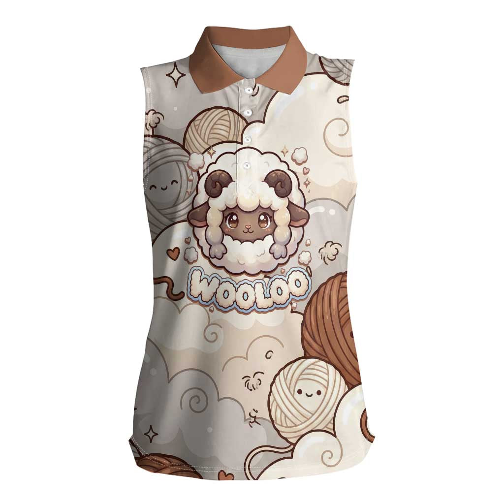 Wooloo Poké Kawaii Art Women Sleeveless Polo Shirt Cute Wooloo & Yarn Ball Pattern - Cozy Vibes