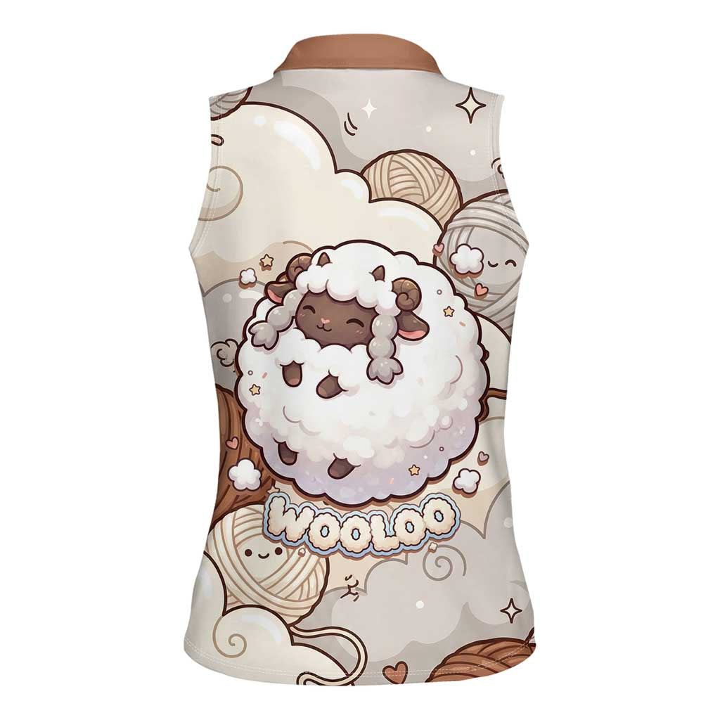 Wooloo Poké Kawaii Art Women Sleeveless Polo Shirt Cute Wooloo & Yarn Ball Pattern - Cozy Vibes
