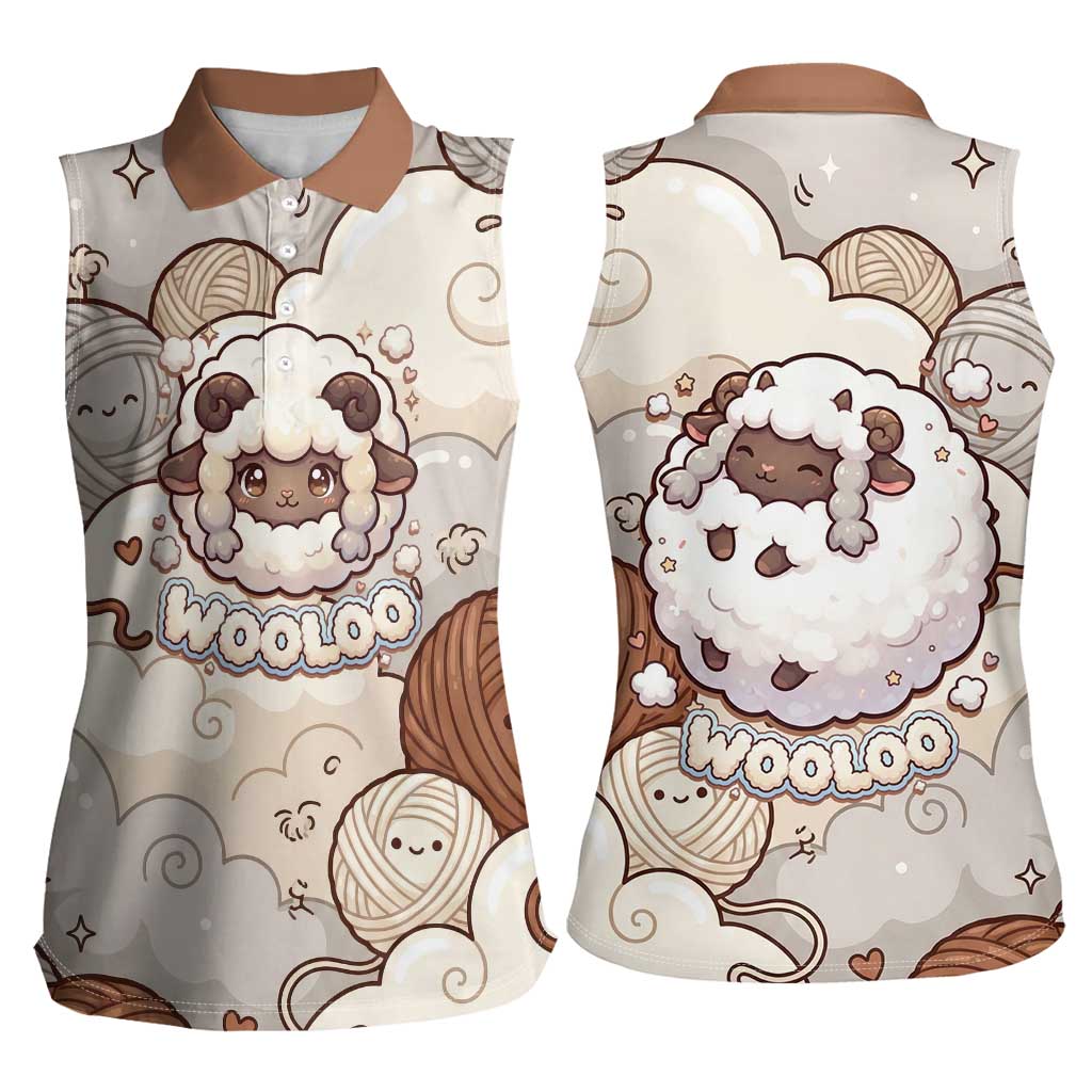Wooloo Poké Kawaii Art Women Sleeveless Polo Shirt Cute Wooloo & Yarn Ball Pattern - Cozy Vibes