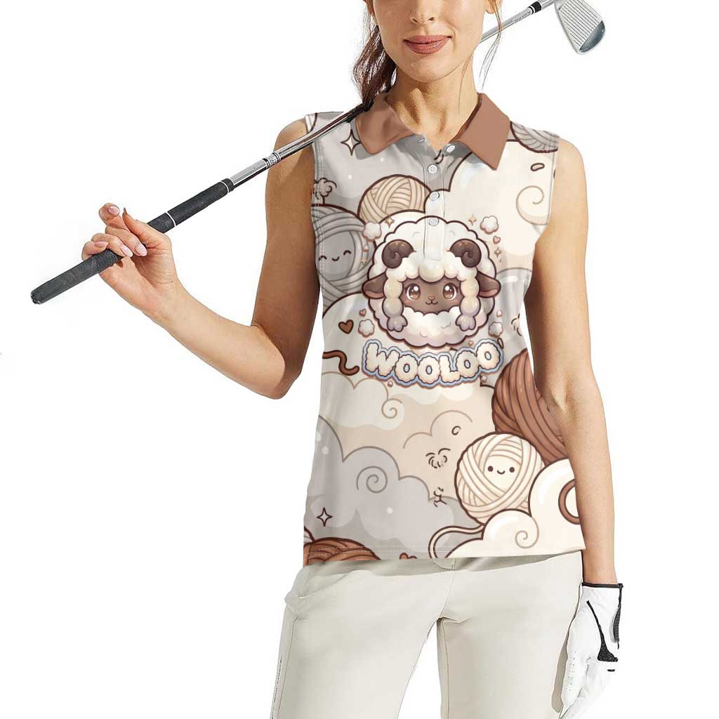 Wooloo Poké Kawaii Art Women Sleeveless Polo Shirt Cute Wooloo & Yarn Ball Pattern - Cozy Vibes