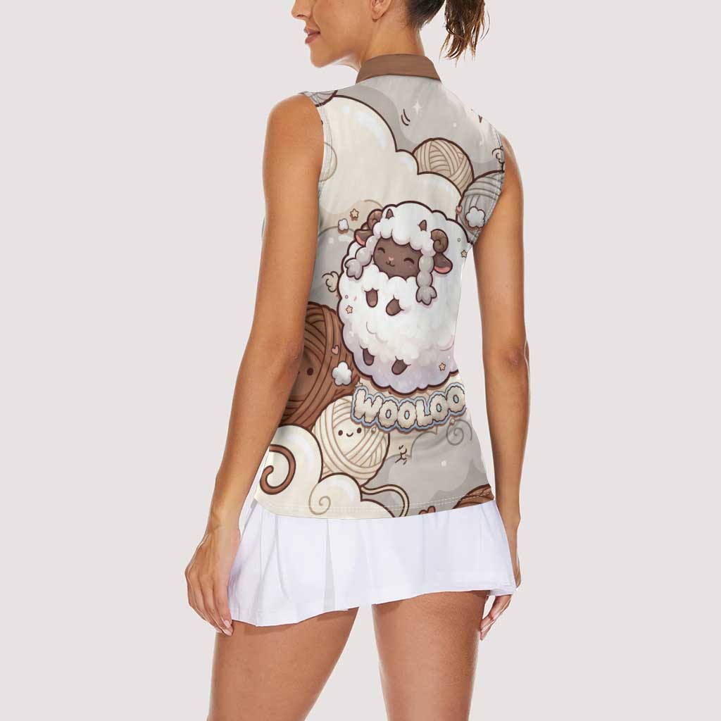 Wooloo Poké Kawaii Art Women Sleeveless Polo Shirt Cute Wooloo & Yarn Ball Pattern - Cozy Vibes