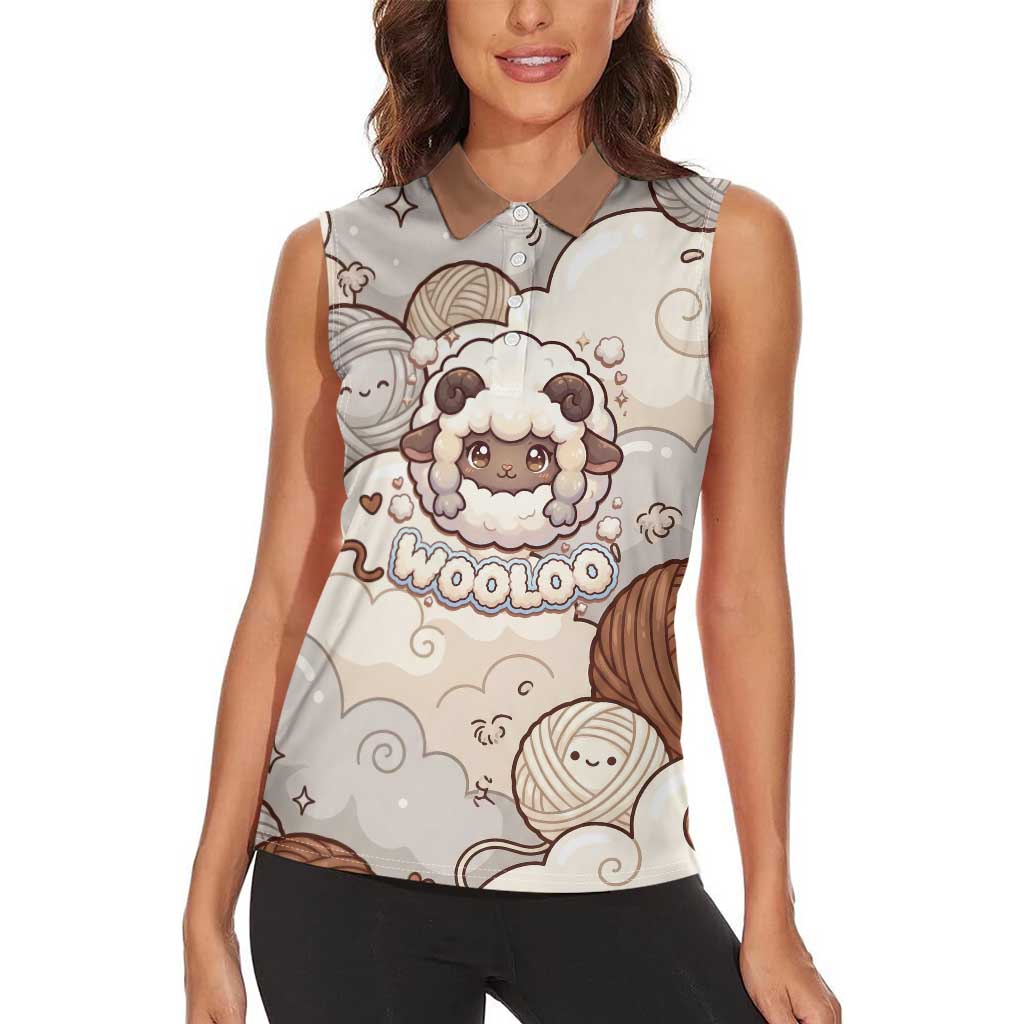 Wooloo Poké Kawaii Art Women Sleeveless Polo Shirt Cute Wooloo & Yarn Ball Pattern - Cozy Vibes