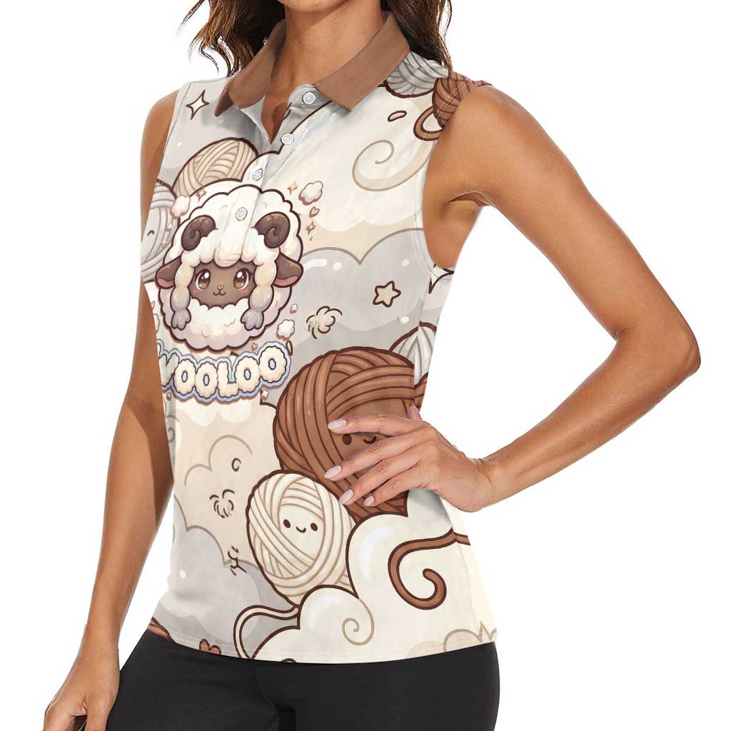 Wooloo Poké Kawaii Art Women Sleeveless Polo Shirt Cute Wooloo & Yarn Ball Pattern - Cozy Vibes