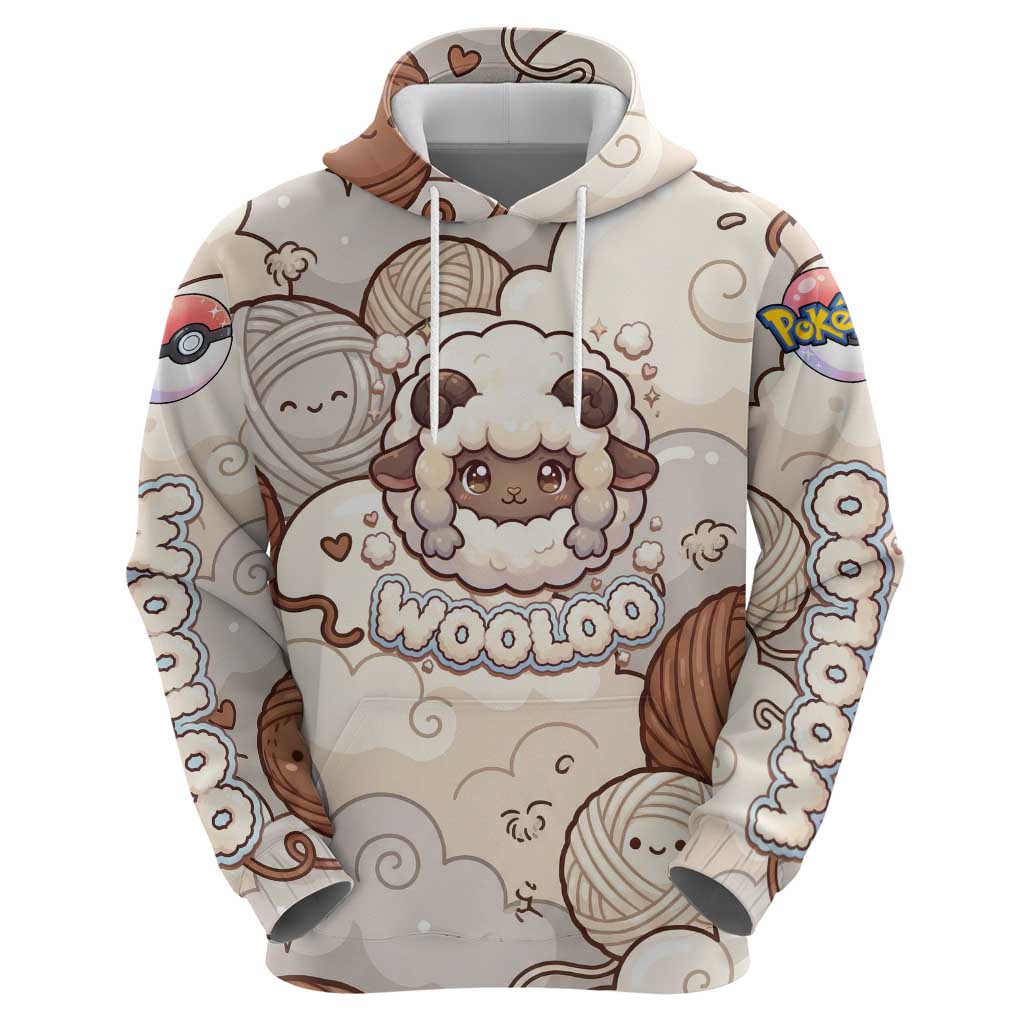 Wooloo Poké Kawaii Art Zip Hoodie Cute Wooloo & Yarn Ball Pattern - Cozy Vibes