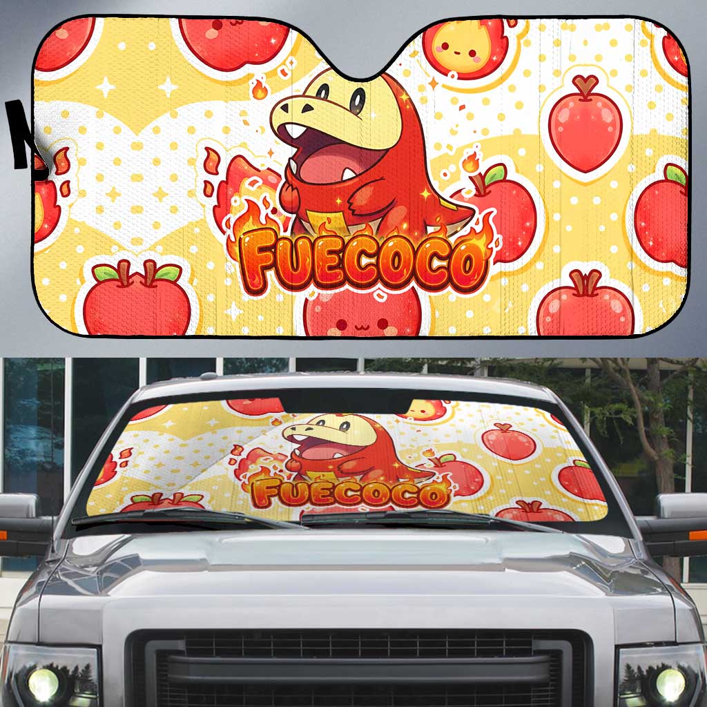 Fuecoco Auto Sun Shade Kawaii Apple Flame Pop Art