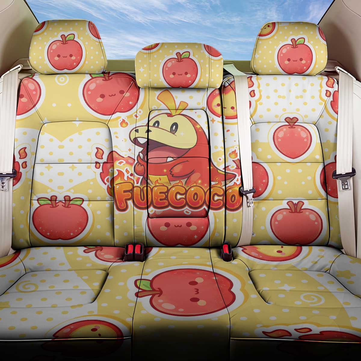 Fuecoco Back Car Seat Cover Kawaii Apple Flame Pop Art