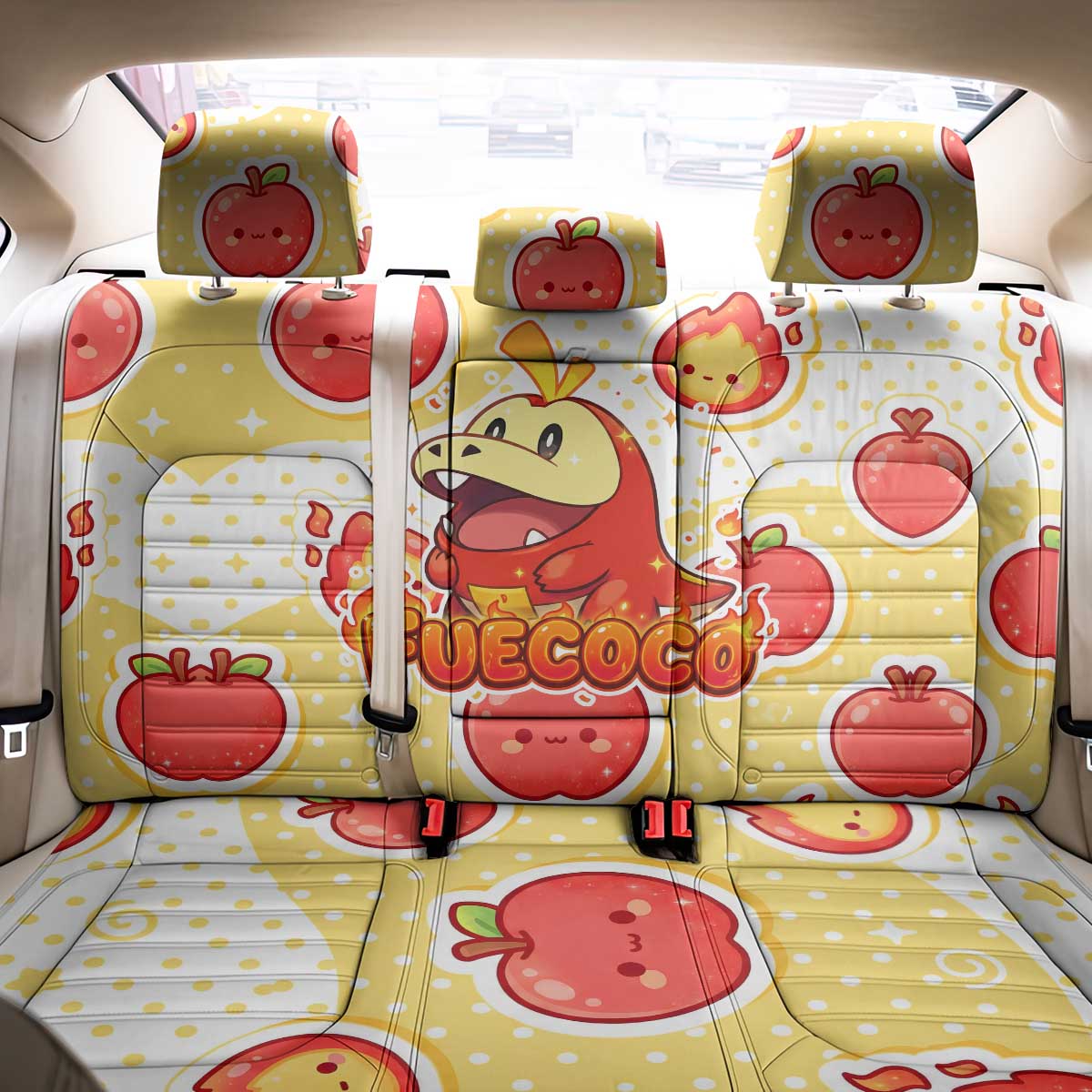 Fuecoco Back Car Seat Cover Kawaii Apple Flame Pop Art