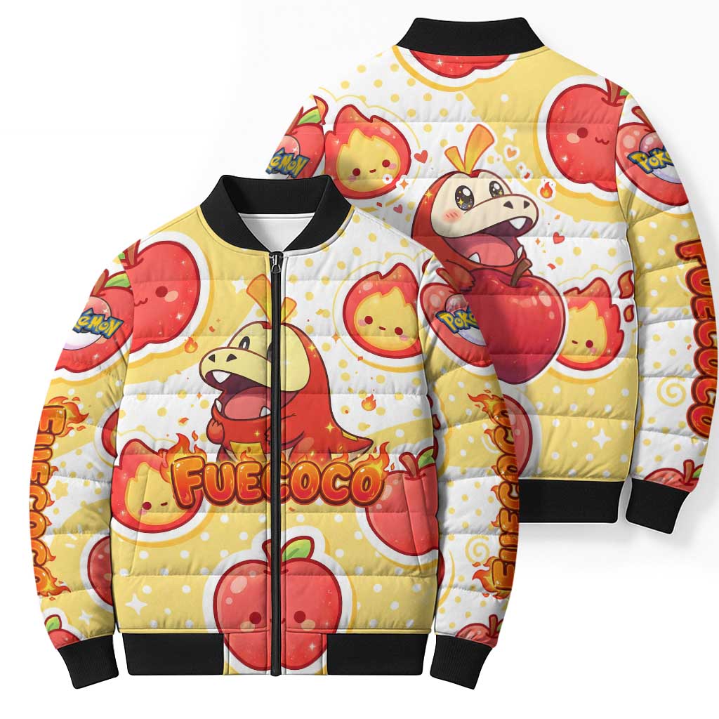 Fuecoco Bomber Puffer Jacket Kawaii Apple Flame Pop Art
