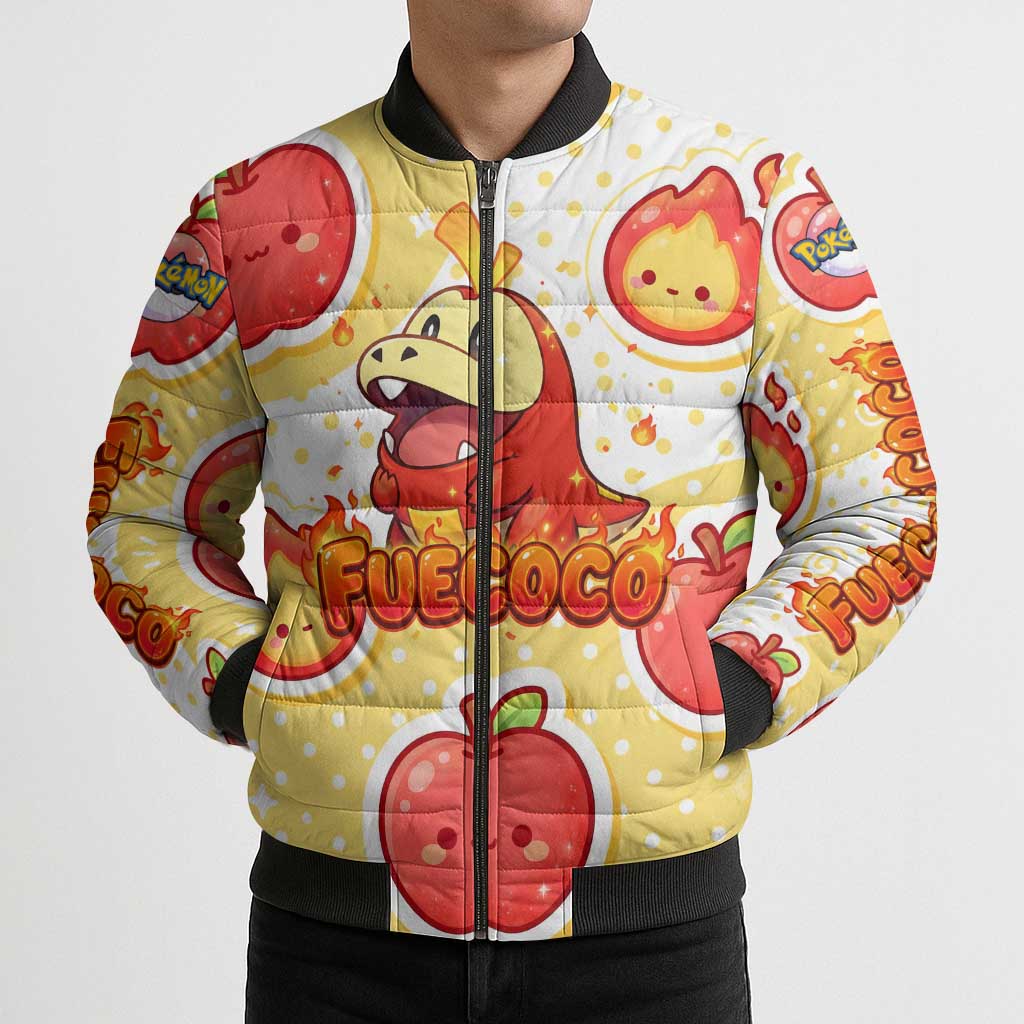 Fuecoco Bomber Puffer Jacket Kawaii Apple Flame Pop Art