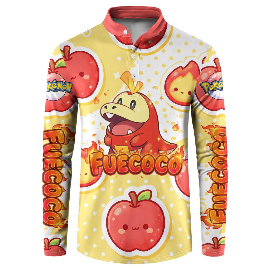 Fuecoco Button Sweatshirt Kawaii Apple Flame Pop Art
