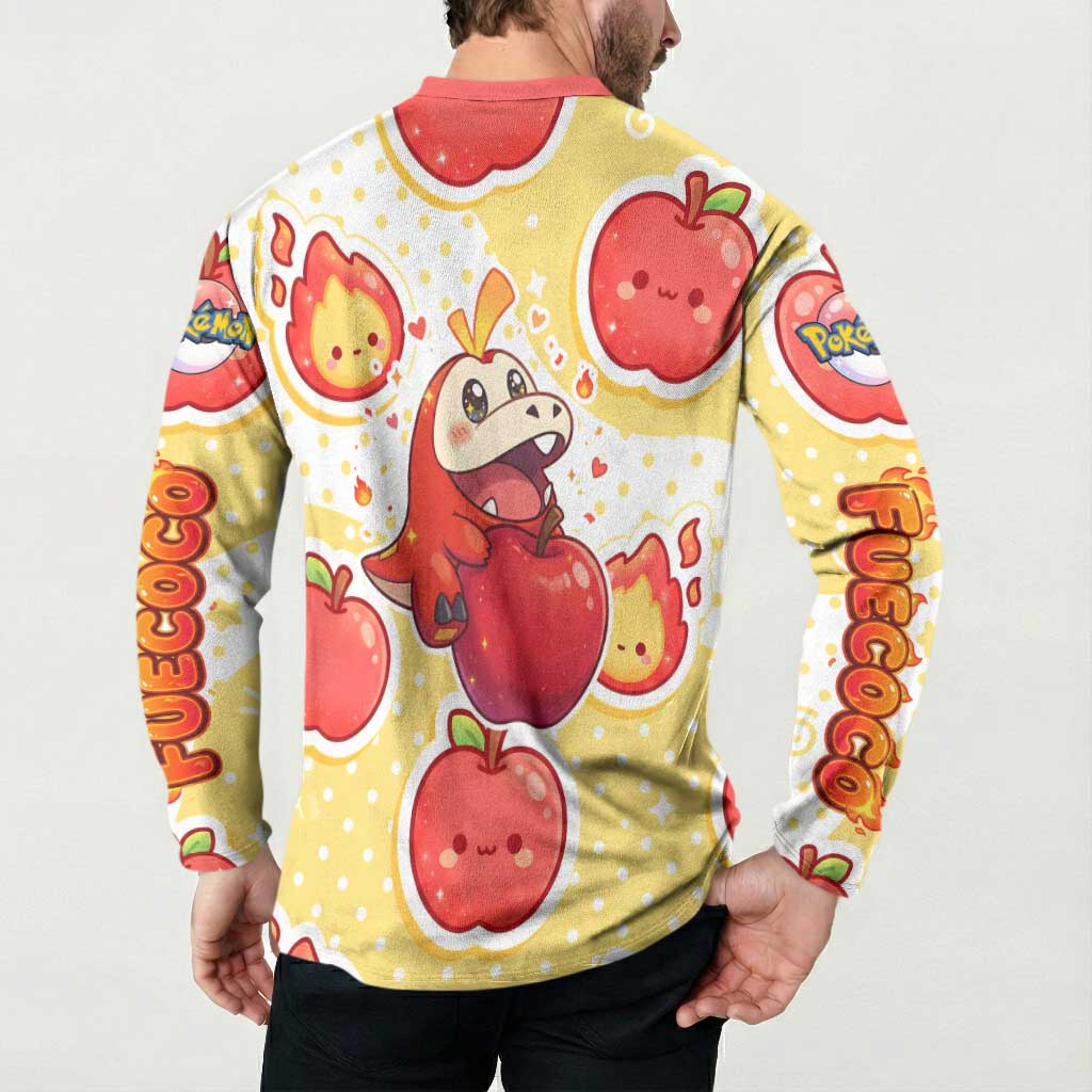 Fuecoco Button Sweatshirt Kawaii Apple Flame Pop Art