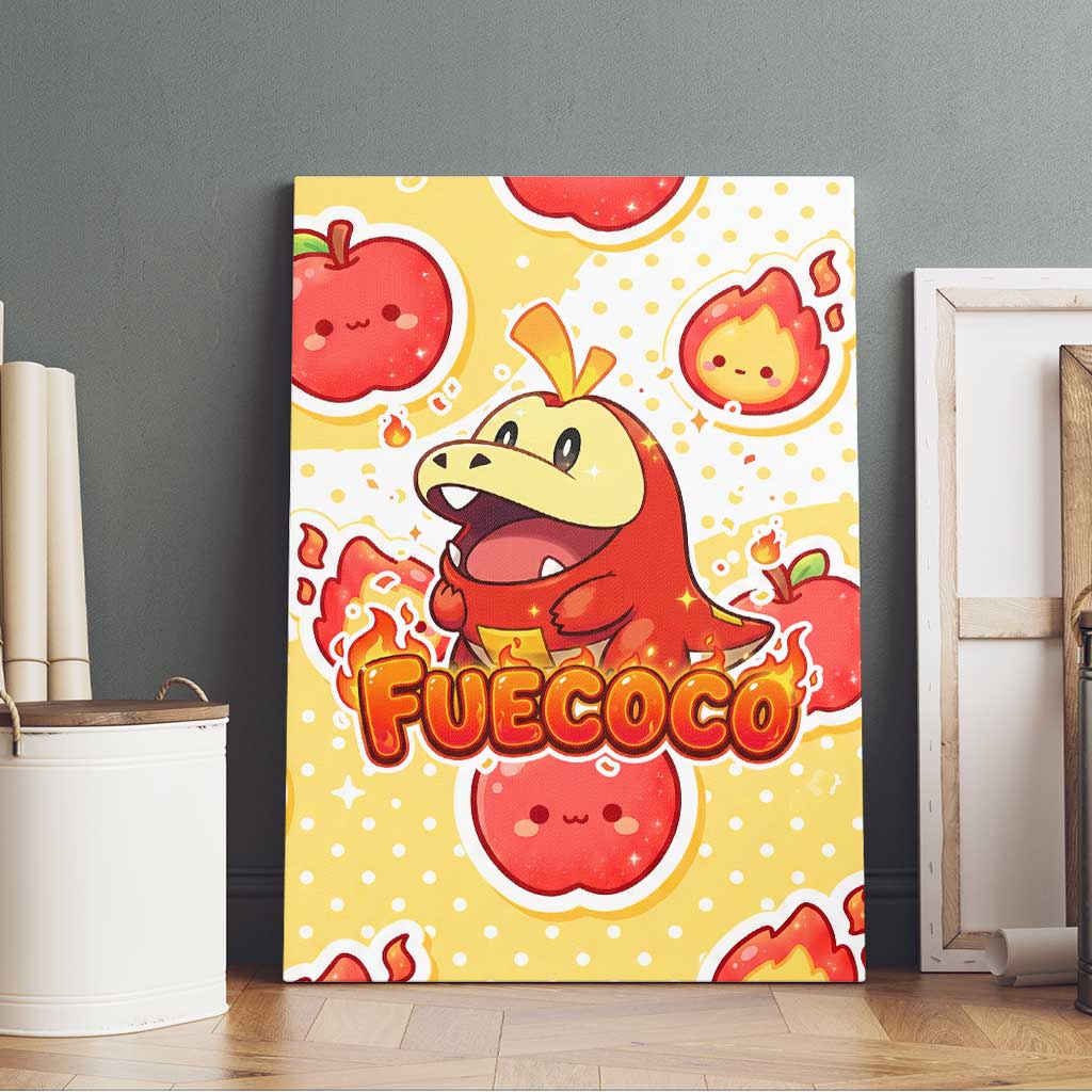 Fuecoco Canvas Wall Art Kawaii Apple Flame Pop Art