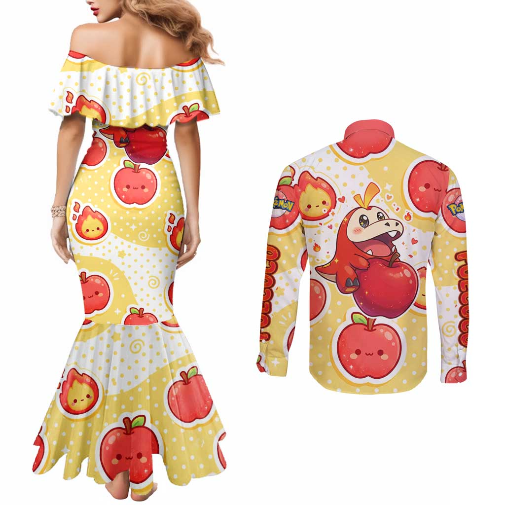 Fuecoco Couples Matching Mermaid Dress and Long Sleeve Button Shirt Kawaii Apple Flame Pop Art