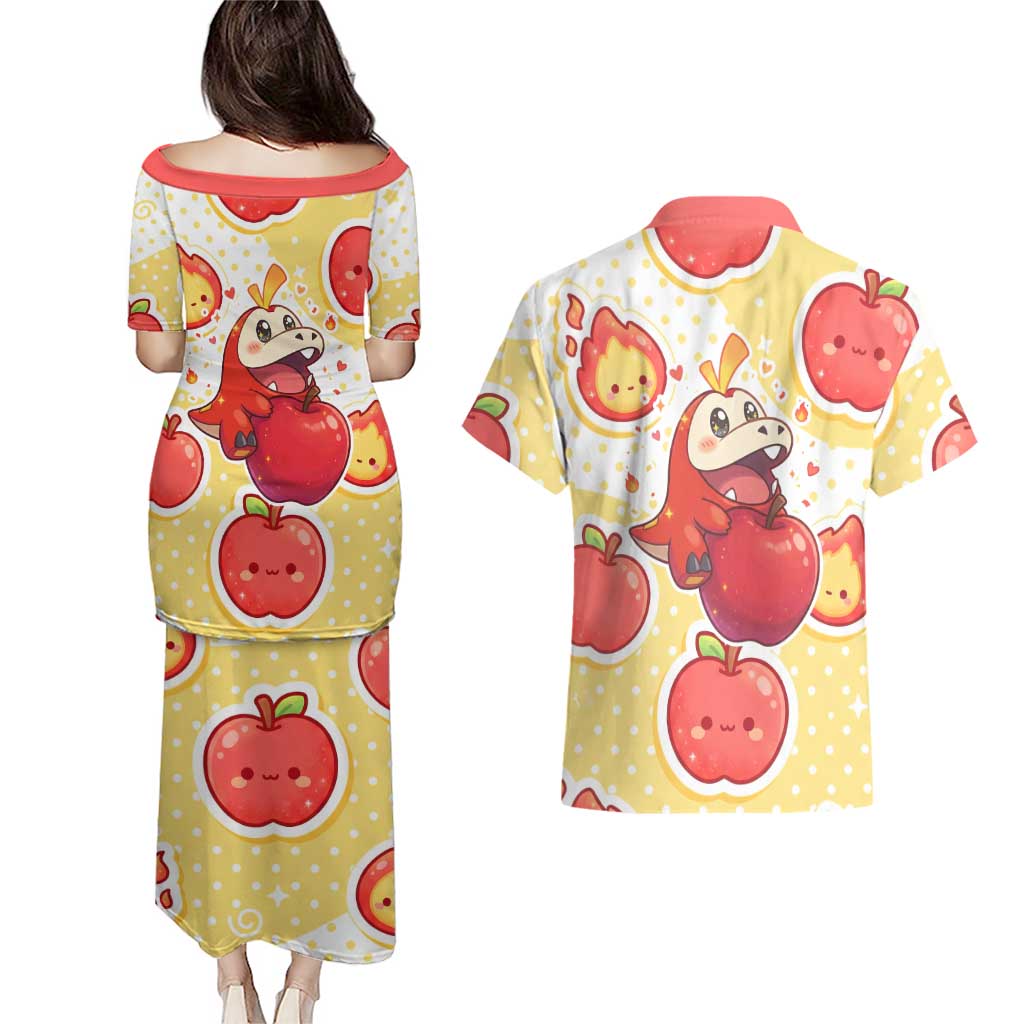 Fuecoco Couples Matching Puletasi and Hawaiian Shirt Kawaii Apple Flame Pop Art