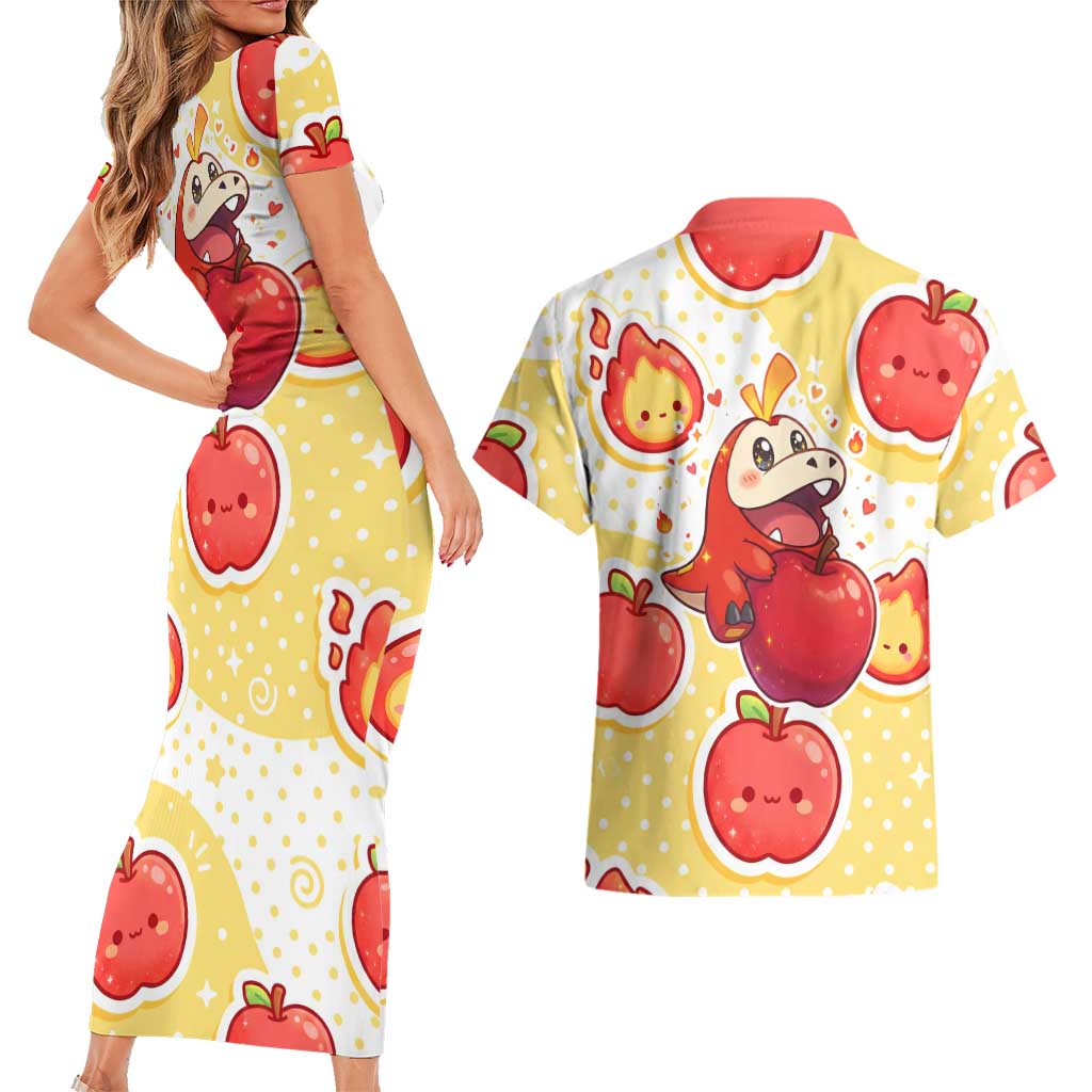 Fuecoco Couples Matching Short Sleeve Bodycon Dress and Hawaiian Shirt Kawaii Apple Flame Pop Art