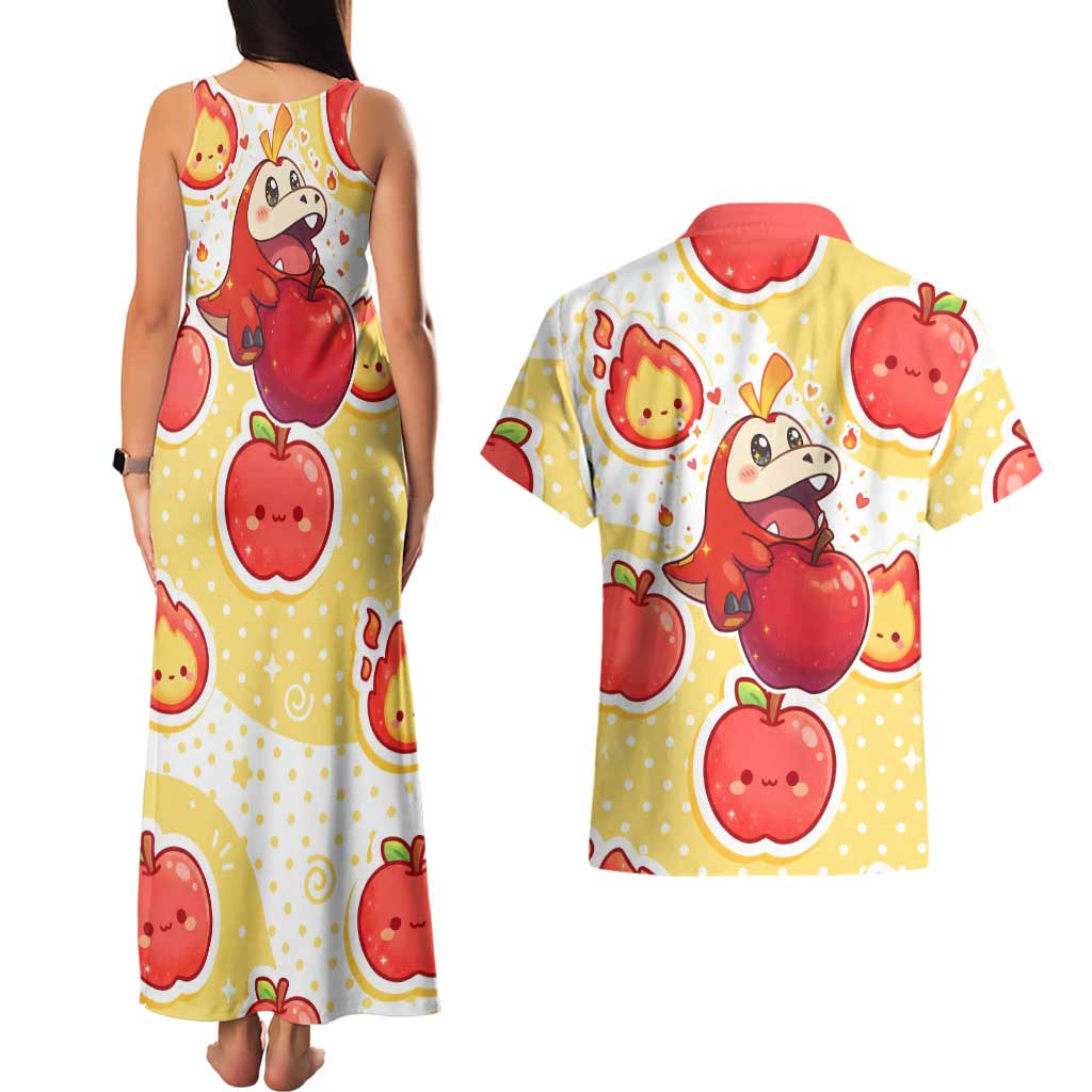 Fuecoco Couples Matching Tank Maxi Dress and Hawaiian Shirt Kawaii Apple Flame Pop Art