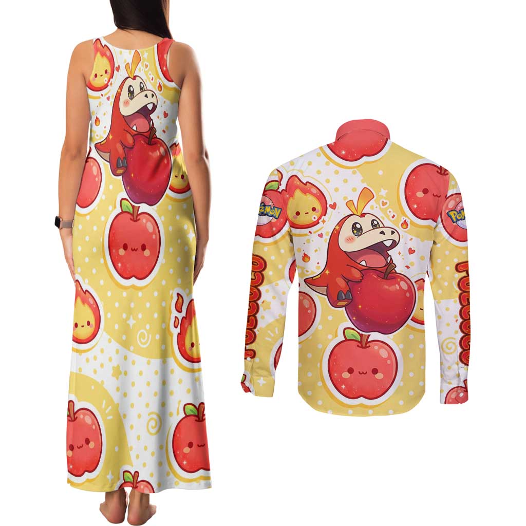 Fuecoco Couples Matching Tank Maxi Dress and Long Sleeve Button Shirt Kawaii Apple Flame Pop Art