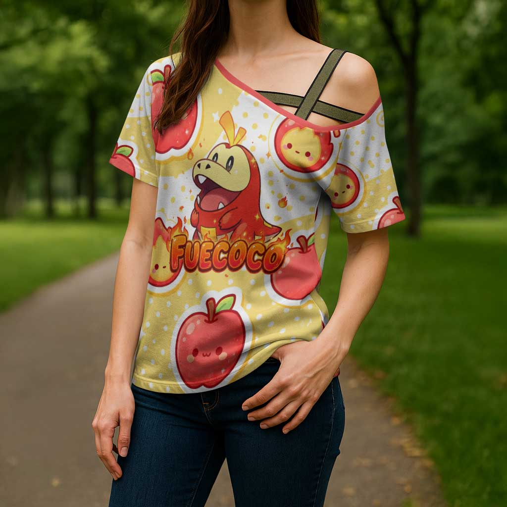 Fuecoco Cross Shoulder Shirt Kawaii Apple Flame Pop Art