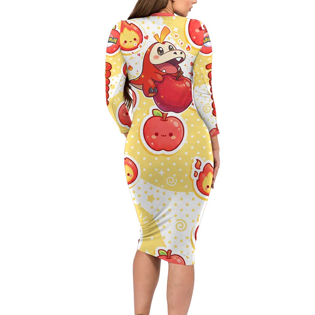 Fuecoco Family Matching Long Sleeve Bodycon Dress and Hawaiian Shirt Kawaii Apple Flame Pop Art
