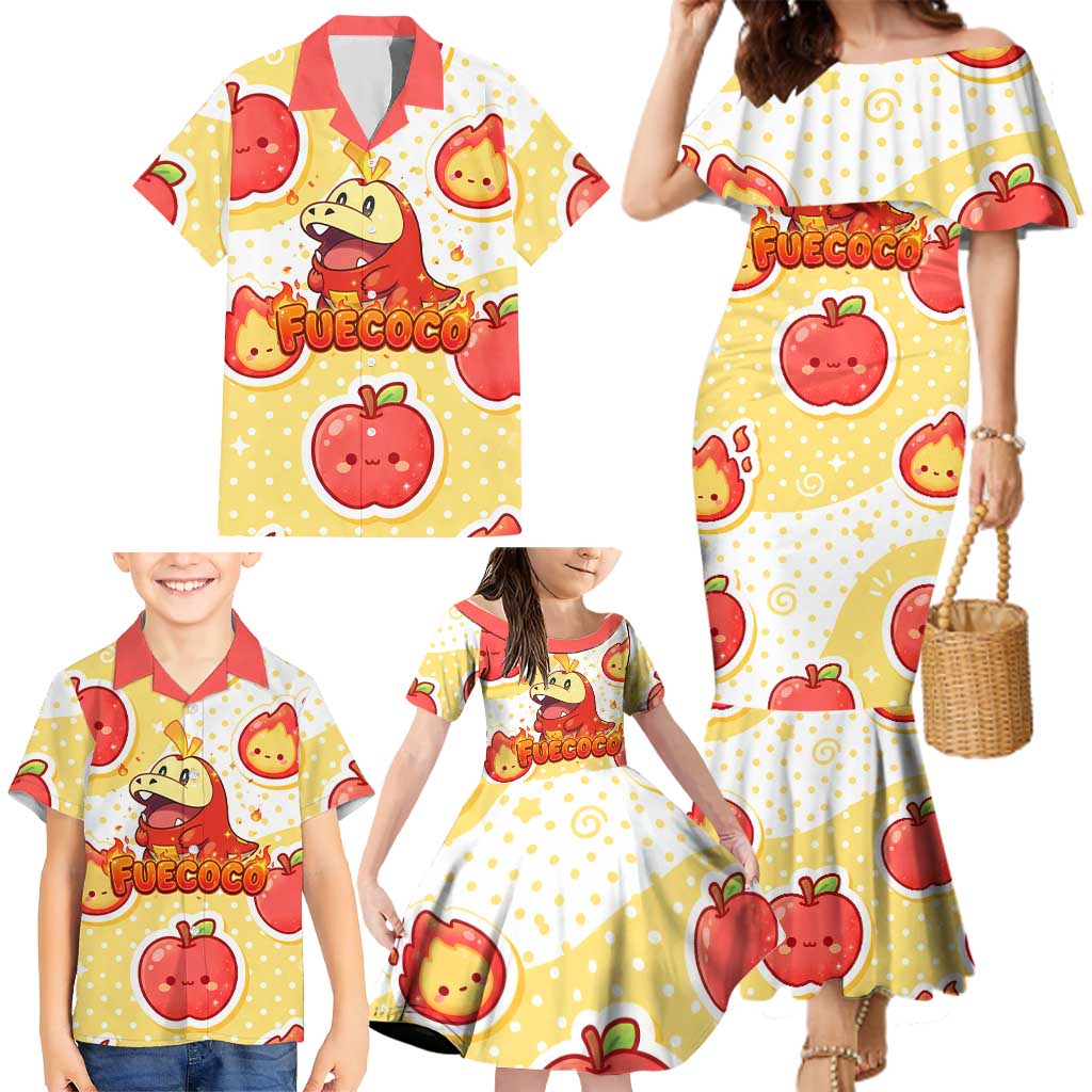 Fuecoco Family Matching Mermaid Dress and Hawaiian Shirt Kawaii Apple Flame Pop Art