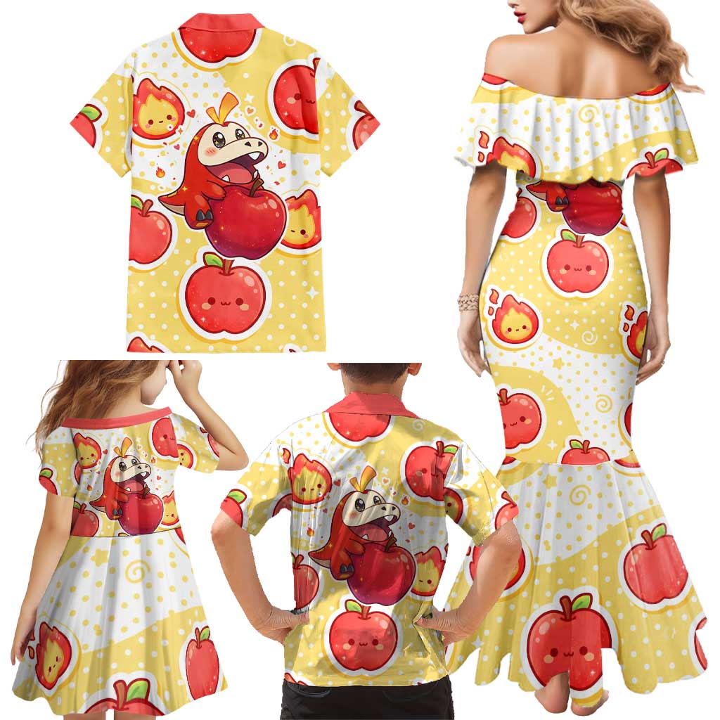 Fuecoco Family Matching Mermaid Dress and Hawaiian Shirt Kawaii Apple Flame Pop Art