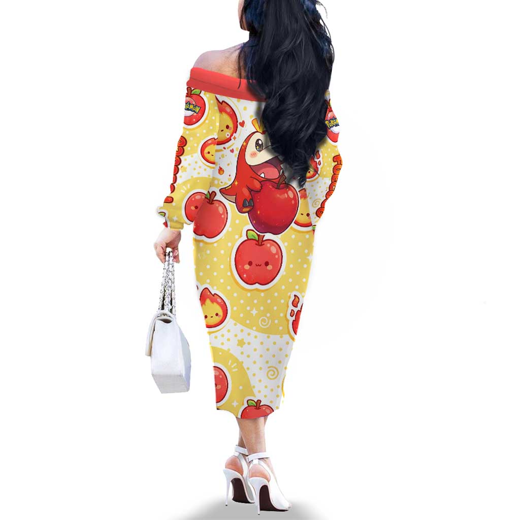 Fuecoco Family Matching Off The Shoulder Long Sleeve Dress and Hawaiian Shirt Kawaii Apple Flame Pop Art