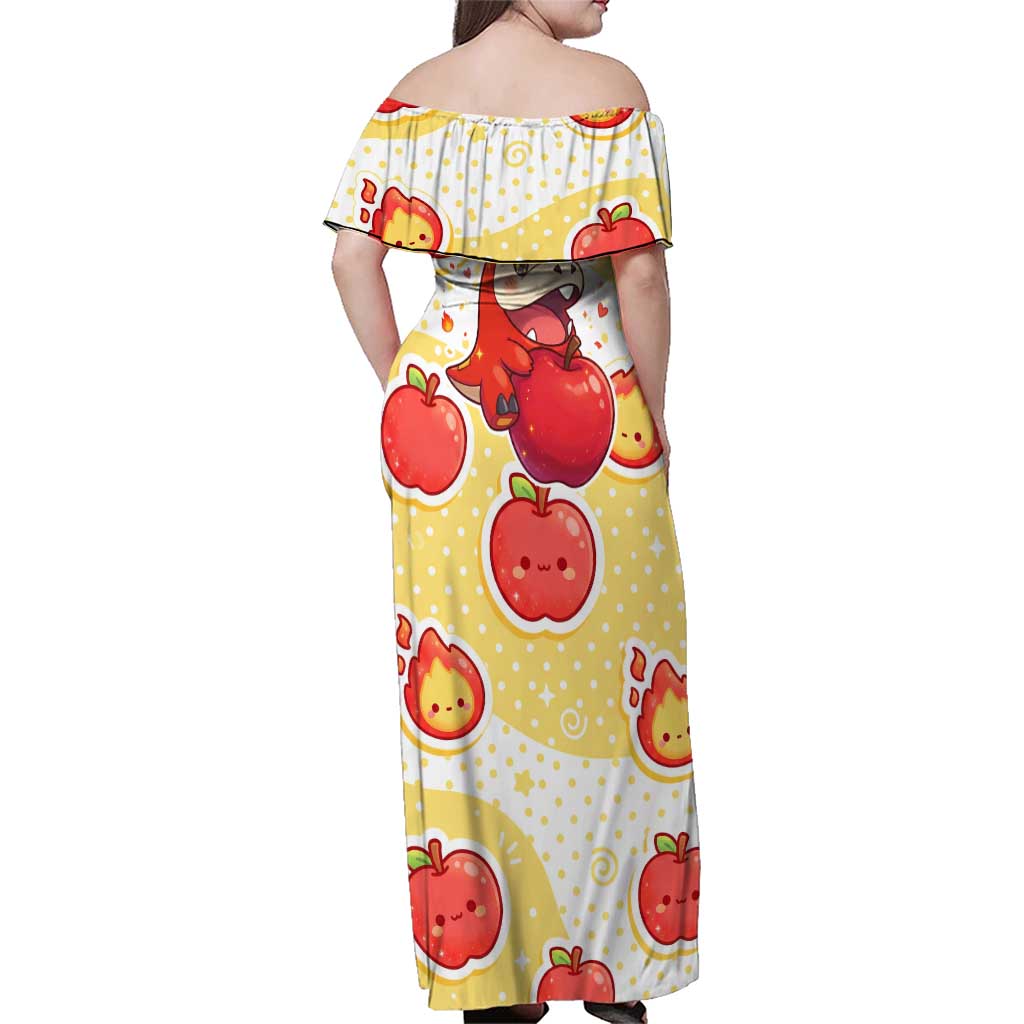 Fuecoco Family Matching Off Shoulder Maxi Dress and Hawaiian Shirt Kawaii Apple Flame Pop Art