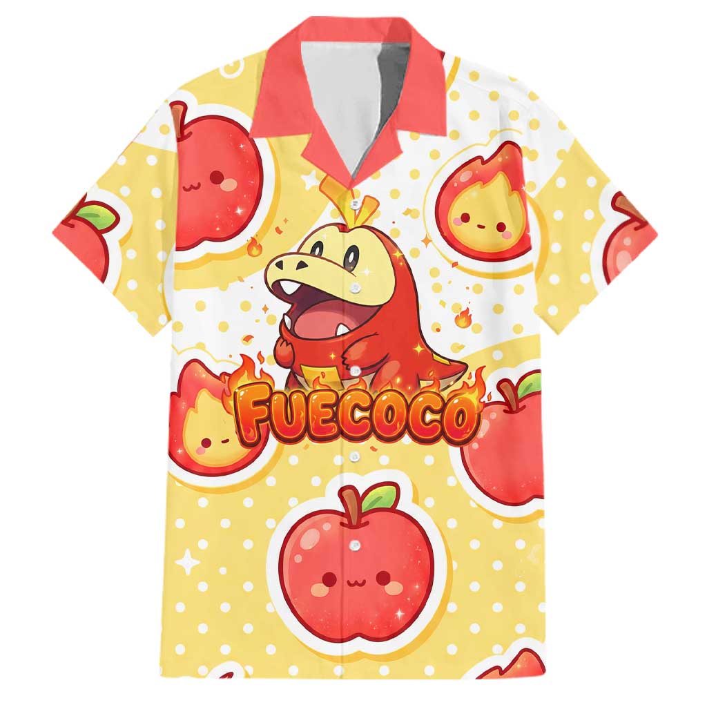 Fuecoco Family Matching Off Shoulder Short Dress and Hawaiian Shirt Kawaii Apple Flame Pop Art
