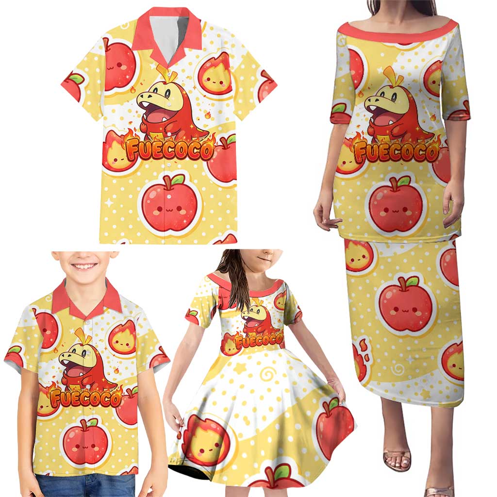Fuecoco Family Matching Puletasi and Hawaiian Shirt Kawaii Apple Flame Pop Art