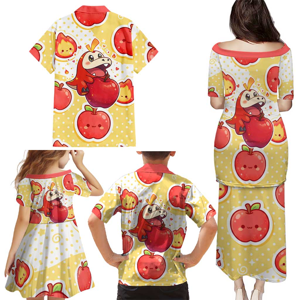 Fuecoco Family Matching Puletasi and Hawaiian Shirt Kawaii Apple Flame Pop Art