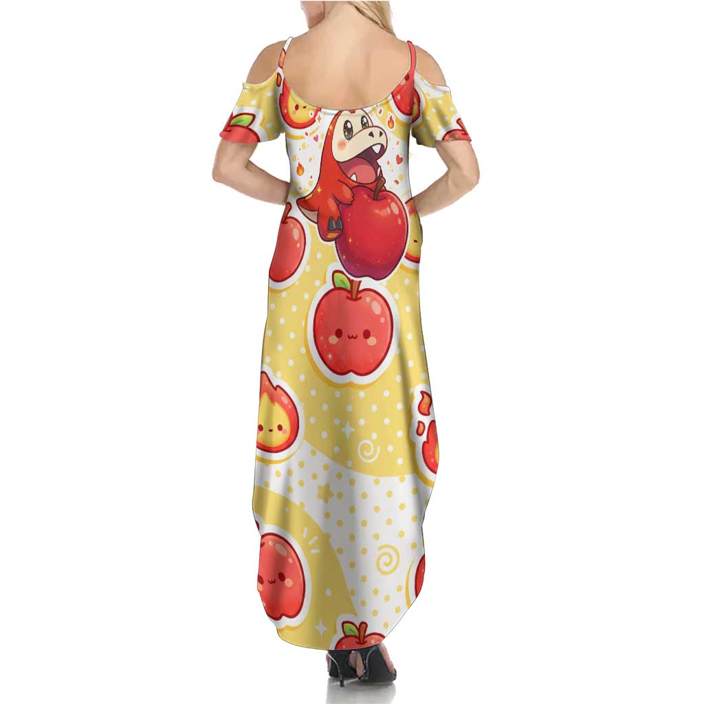 Fuecoco Family Matching Summer Maxi Dress and Hawaiian Shirt Kawaii Apple Flame Pop Art
