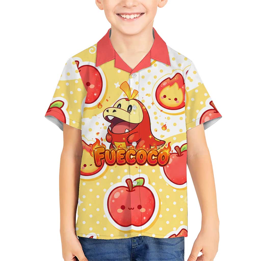 Fuecoco Kid Hawaiian Shirt Kawaii Apple Flame Pop Art