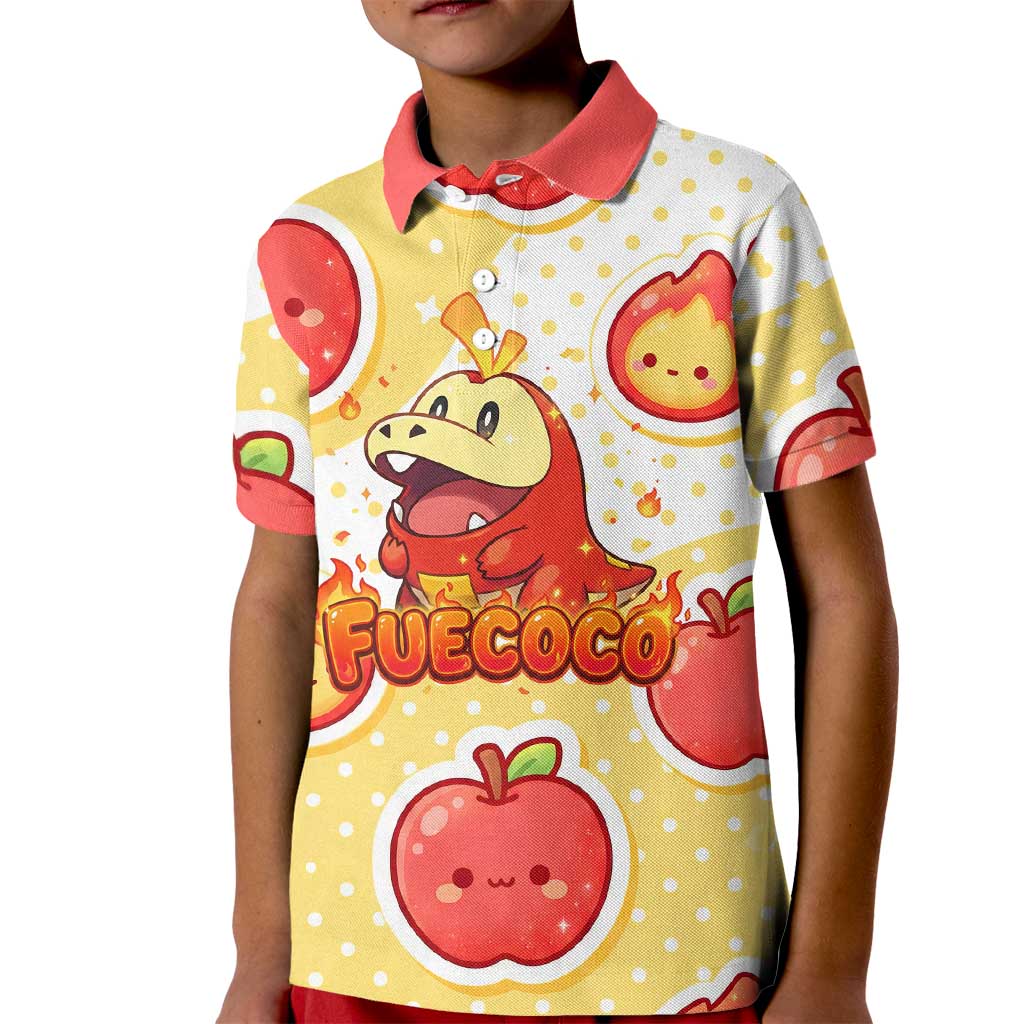 Fuecoco Kid Polo Shirt Kawaii Apple Flame Pop Art