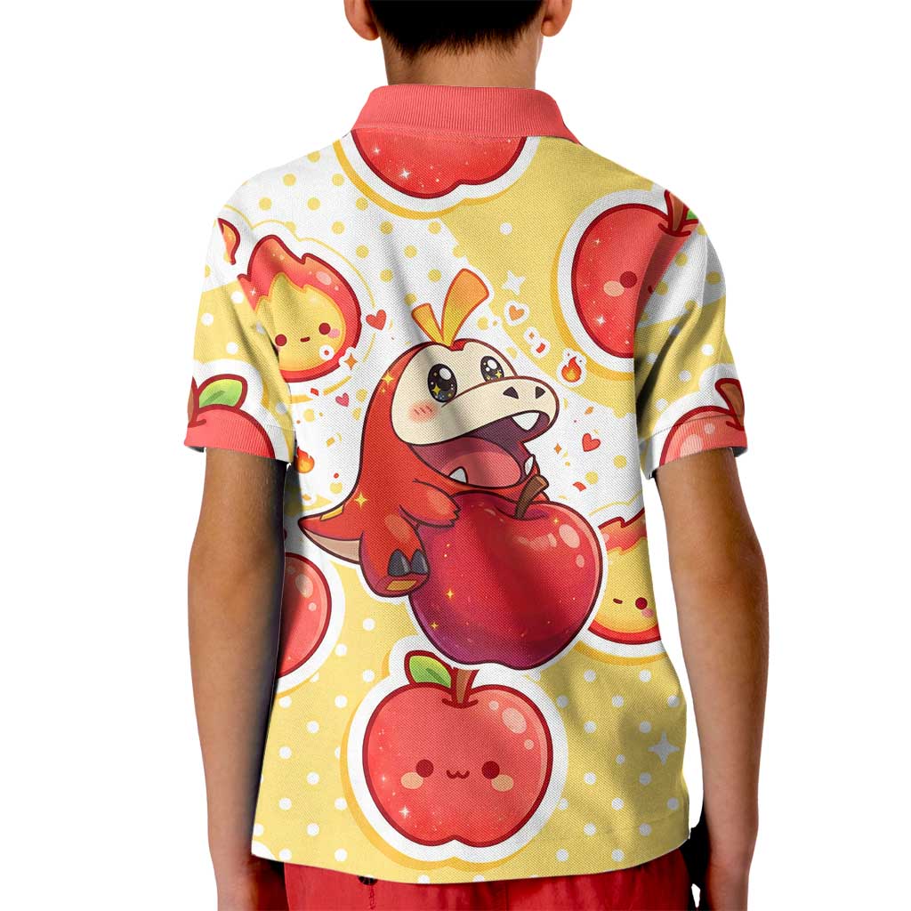 Fuecoco Kid Polo Shirt Kawaii Apple Flame Pop Art