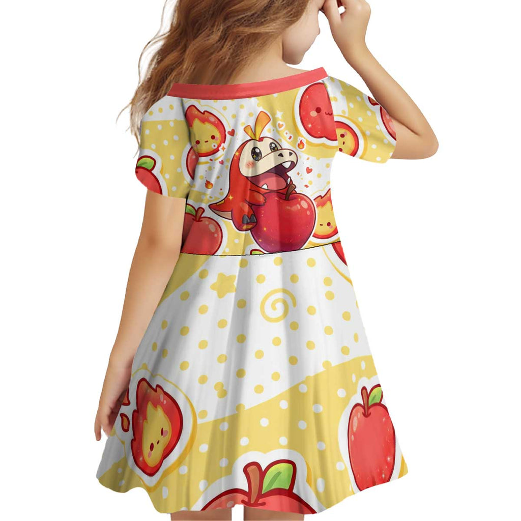 Fuecoco Kid Short Sleeve Dress Kawaii Apple Flame Pop Art