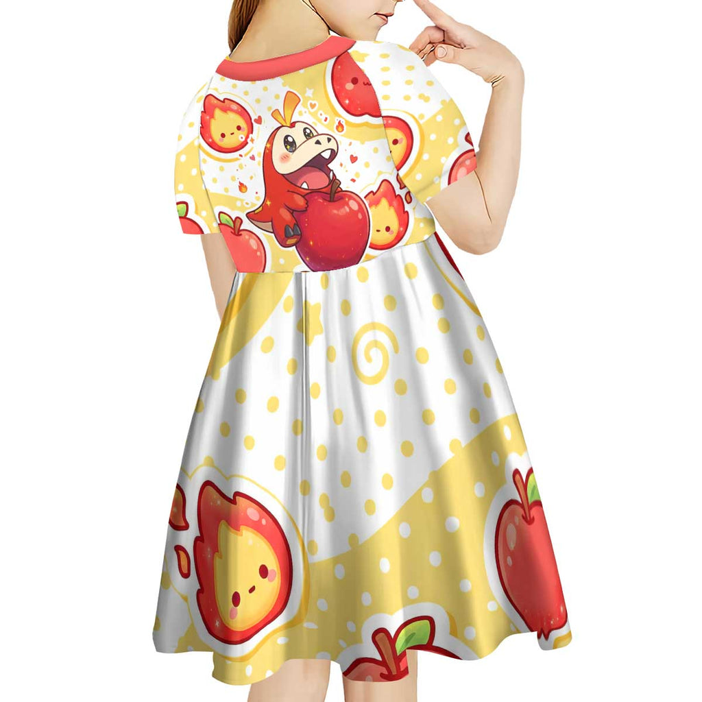 Fuecoco Kid Short Sleeve Dress Kawaii Apple Flame Pop Art