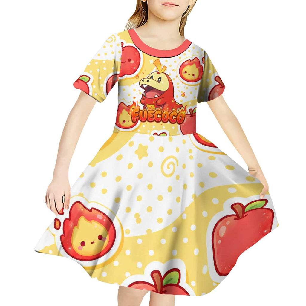 Fuecoco Kid Short Sleeve Dress Kawaii Apple Flame Pop Art