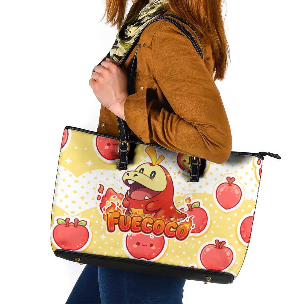 Fuecoco Leather Tote Bag Kawaii Apple Flame Pop Art