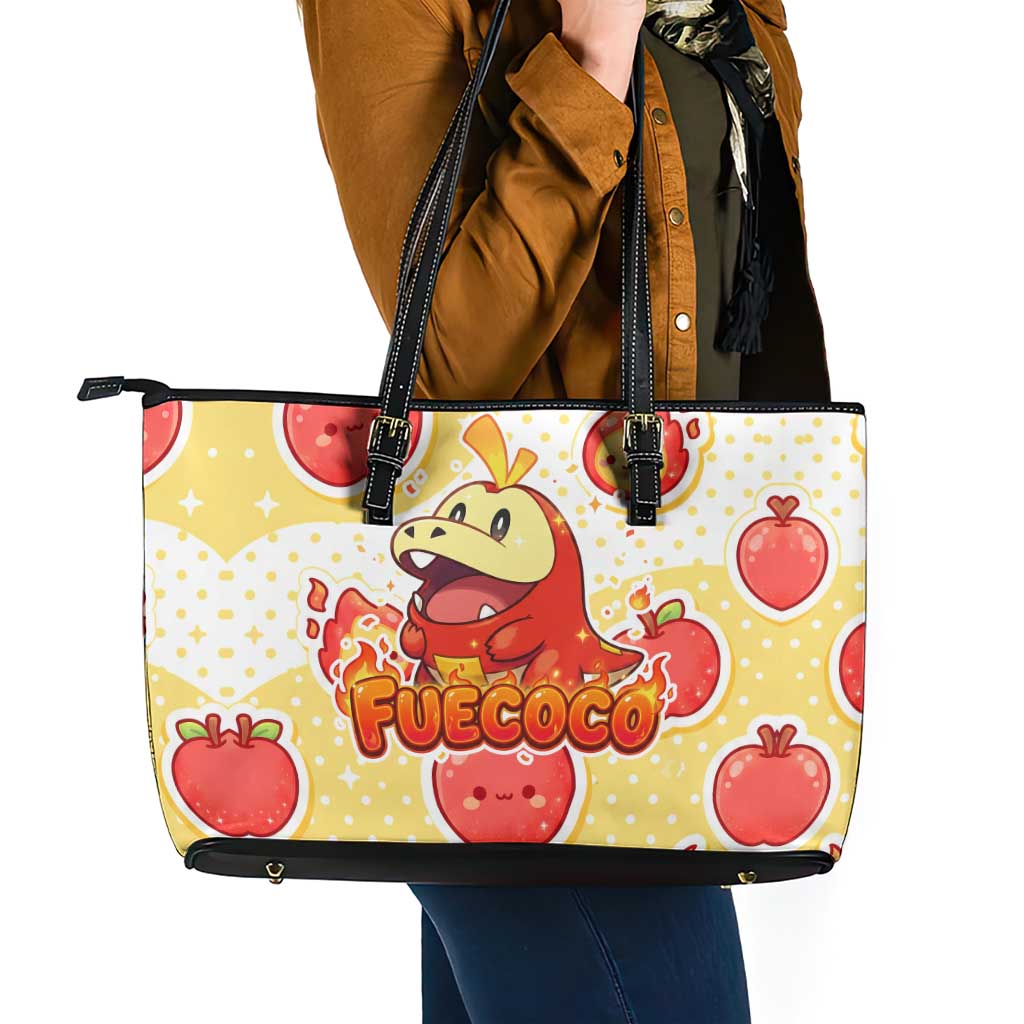 Fuecoco Leather Tote Bag Kawaii Apple Flame Pop Art