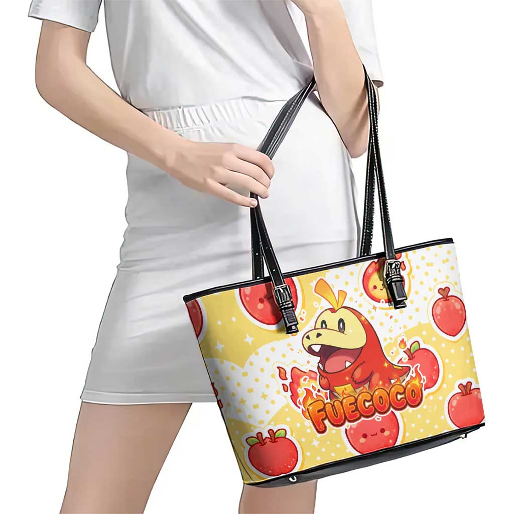 Fuecoco Leather Tote Bag Kawaii Apple Flame Pop Art