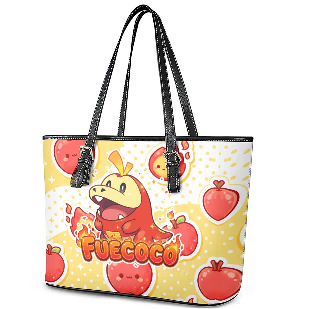 Fuecoco Leather Tote Bag Kawaii Apple Flame Pop Art