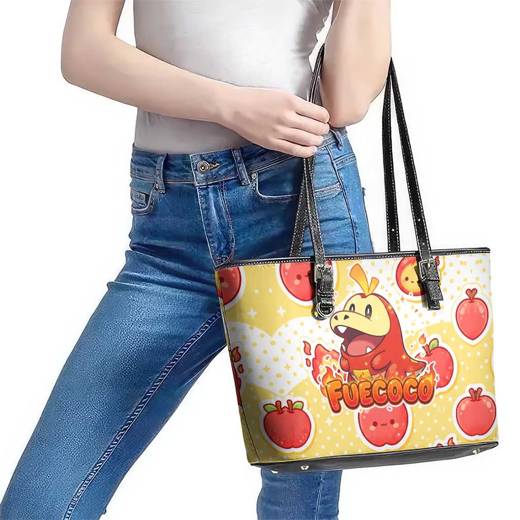 Fuecoco Leather Tote Bag Kawaii Apple Flame Pop Art