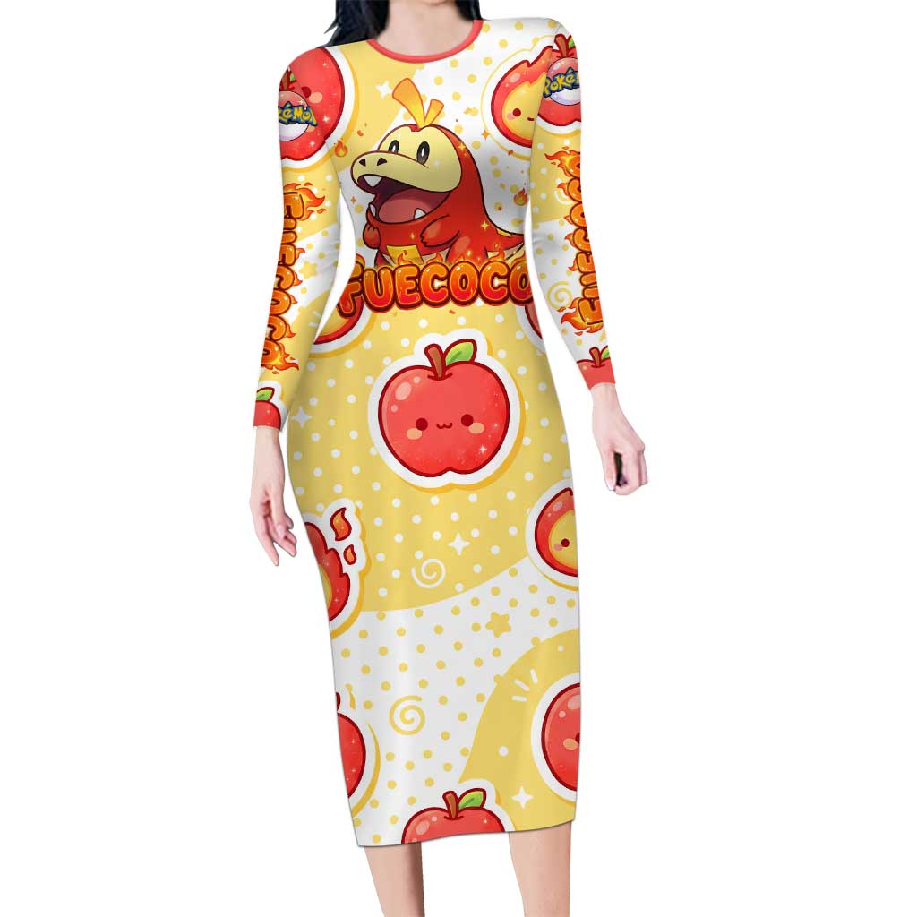Fuecoco Long Sleeve Bodycon Dress Kawaii Apple Flame Pop Art
