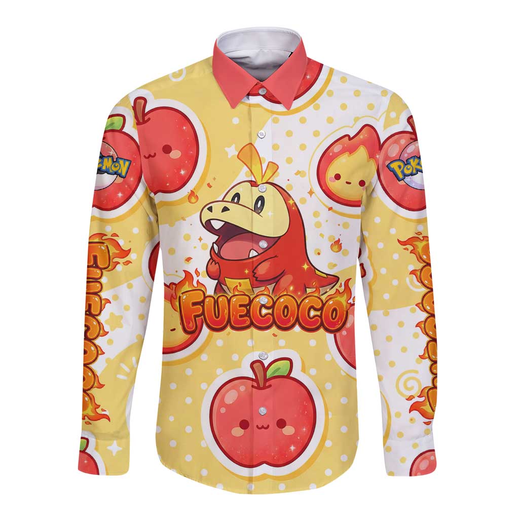 Fuecoco Long Sleeve Button Shirt Kawaii Apple Flame Pop Art