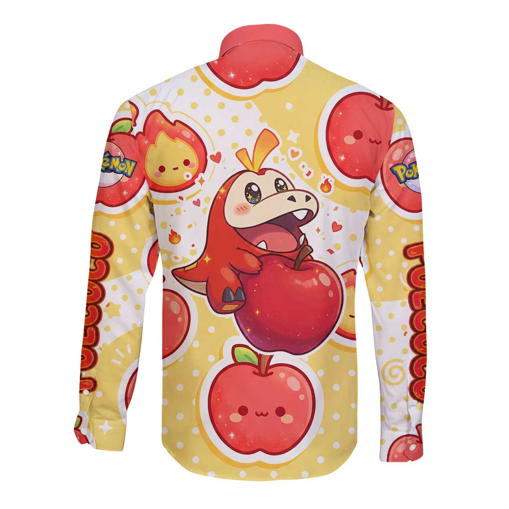 Fuecoco Long Sleeve Button Shirt Kawaii Apple Flame Pop Art