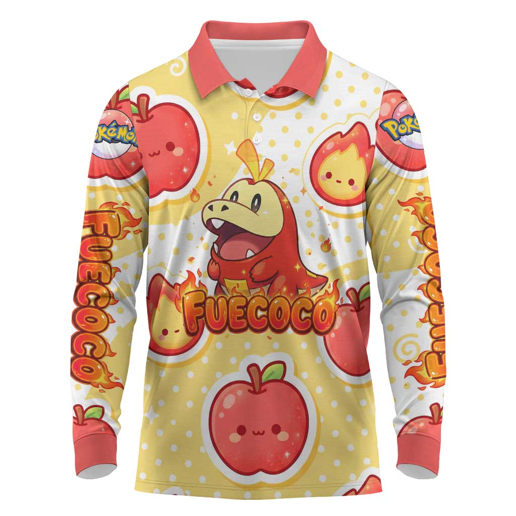 Fuecoco Long Sleeve Polo Shirt Kawaii Apple Flame Pop Art