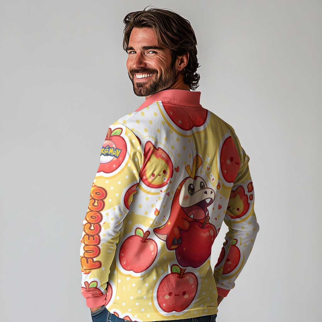 Fuecoco Long Sleeve Polo Shirt Kawaii Apple Flame Pop Art