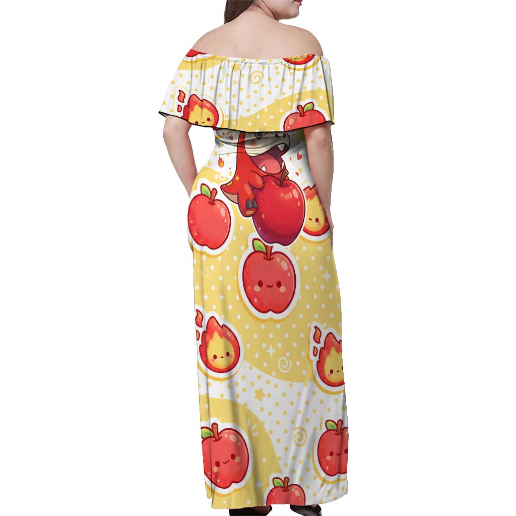 Fuecoco Off Shoulder Maxi Dress Kawaii Apple Flame Pop Art